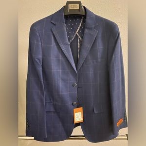 NWT Enzo Tovare Mens Suit Coat Jacket Blue Plaid Size 36 S